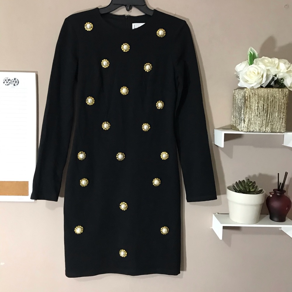 SOLD Nicole Miller Vintage Black Dress Pearl - Picture 2 of 7